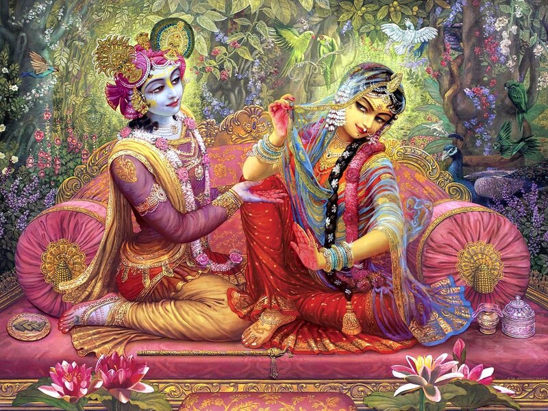Krishna and Radha Seated — Red