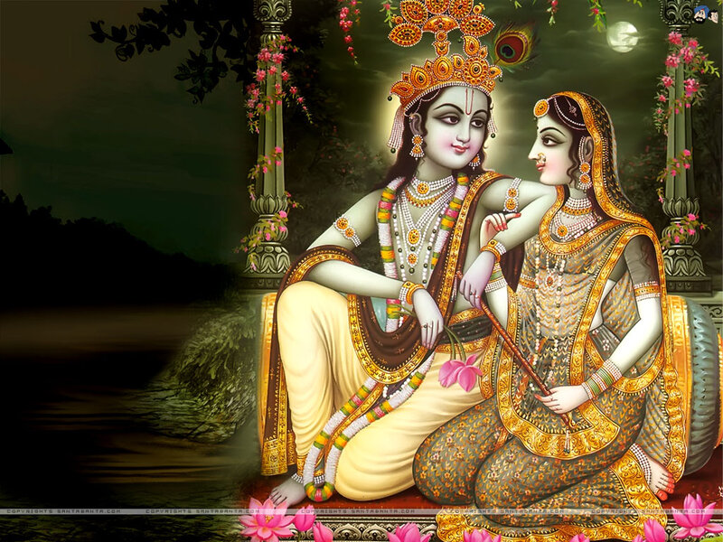 Krishna and Radha Sitting — Gold, Serene