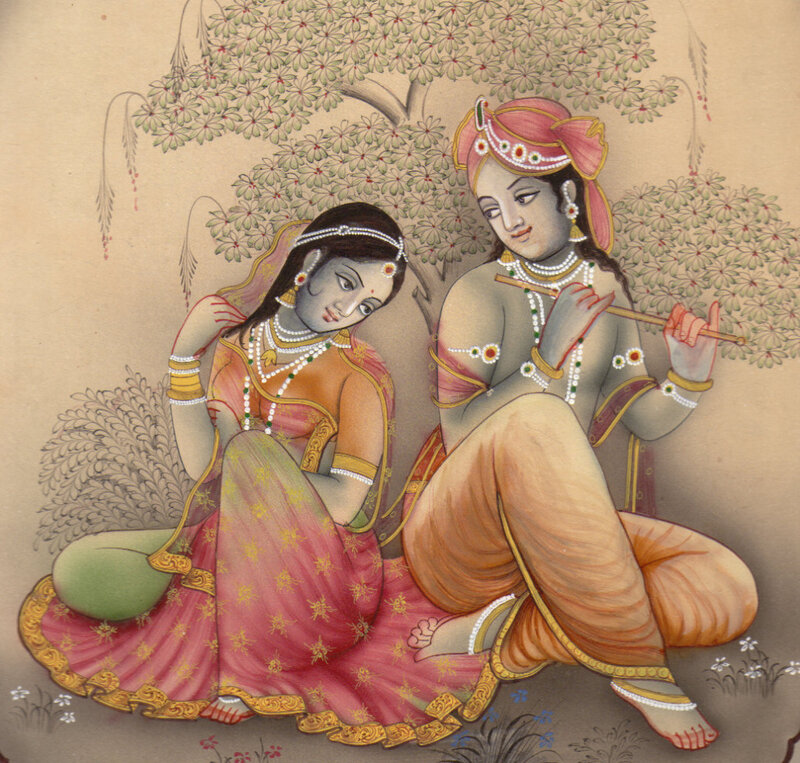 Krishna and Radha Sitting — Pink