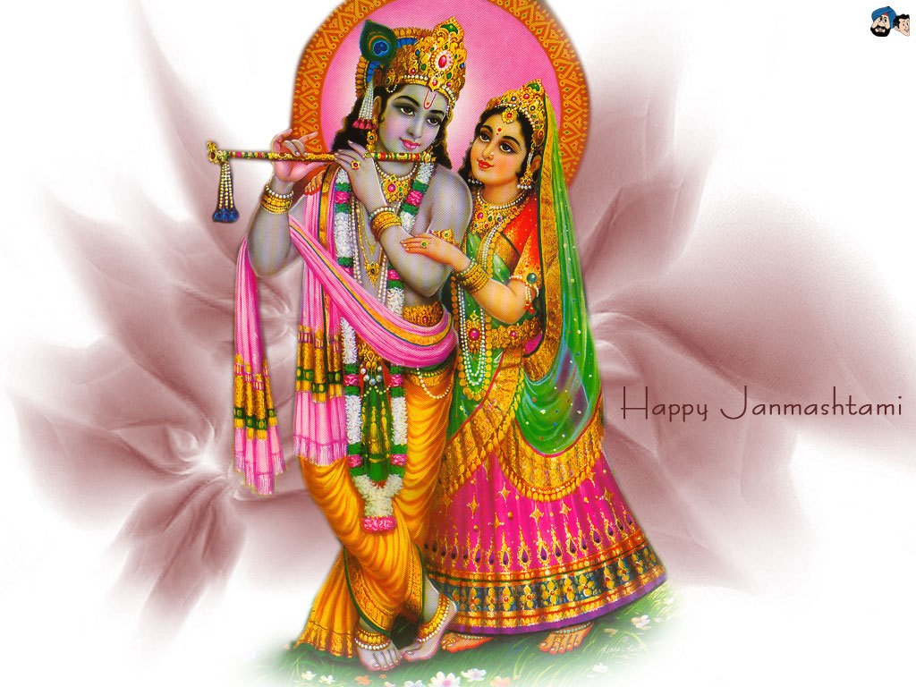 Krishna and Radha with flute