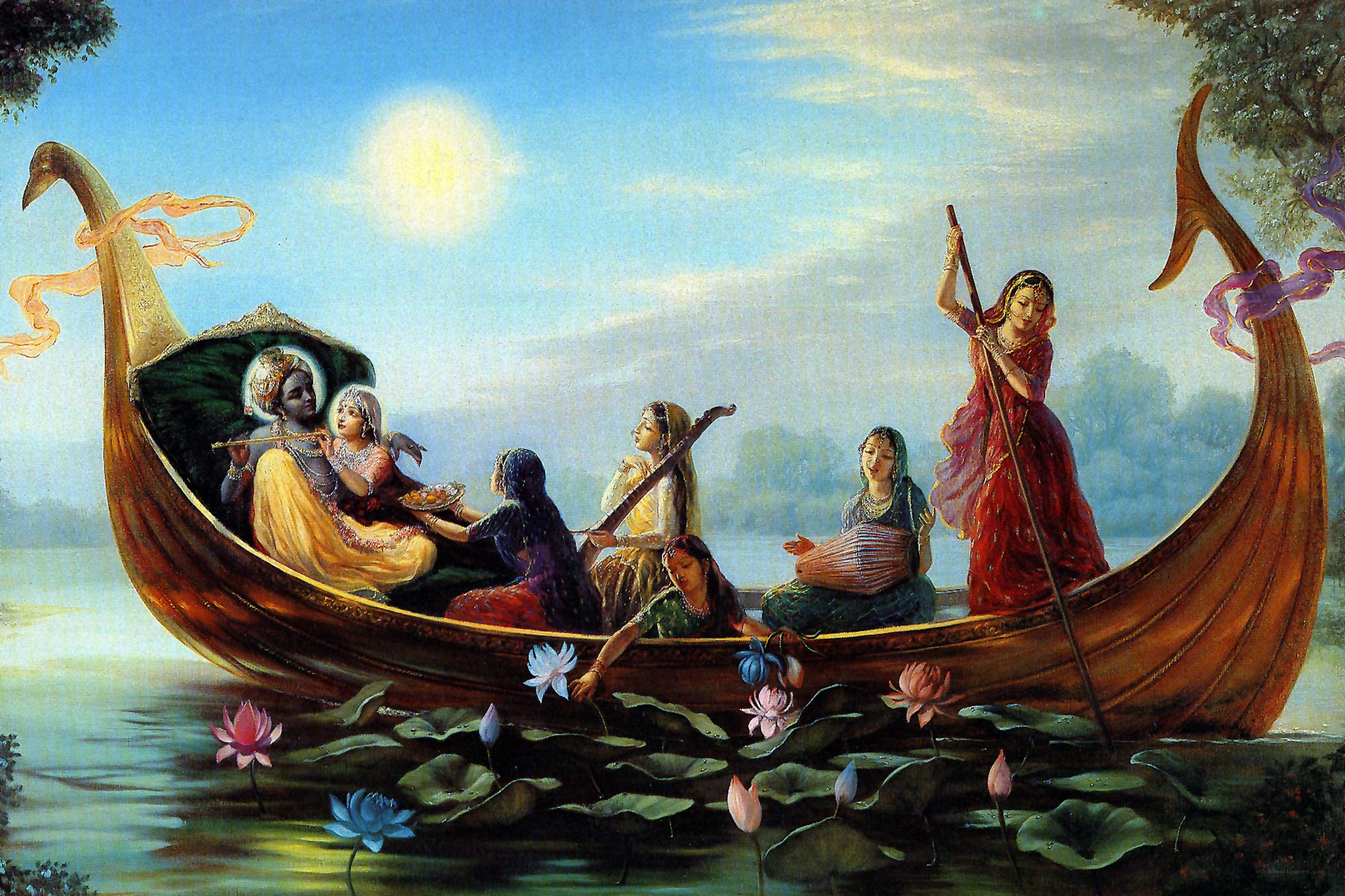 Krishna on a boat with gopis