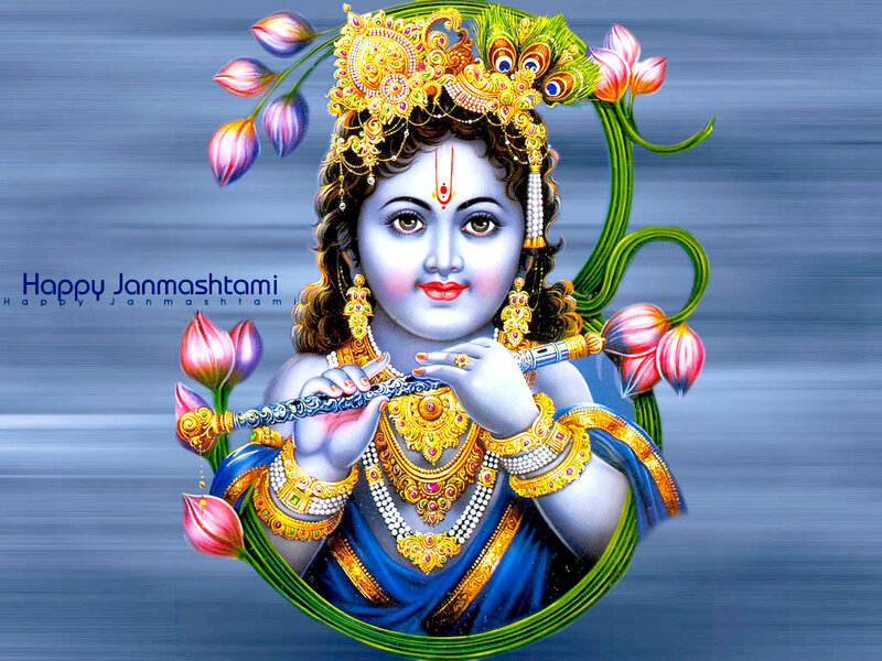 Krishna Playing Flute — Blue, Serene, Illustration