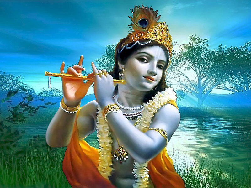 Krishna Playing Flute — Blue