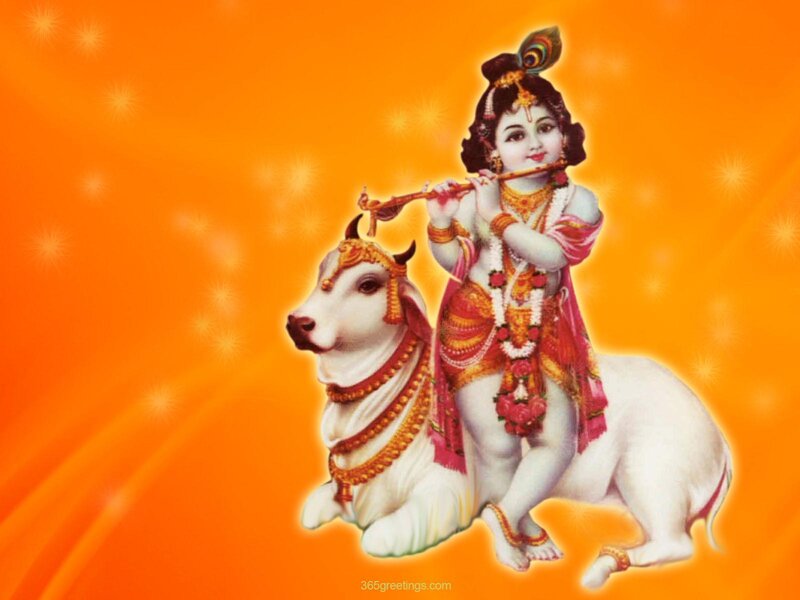 Krishna Playing Flute — Orange