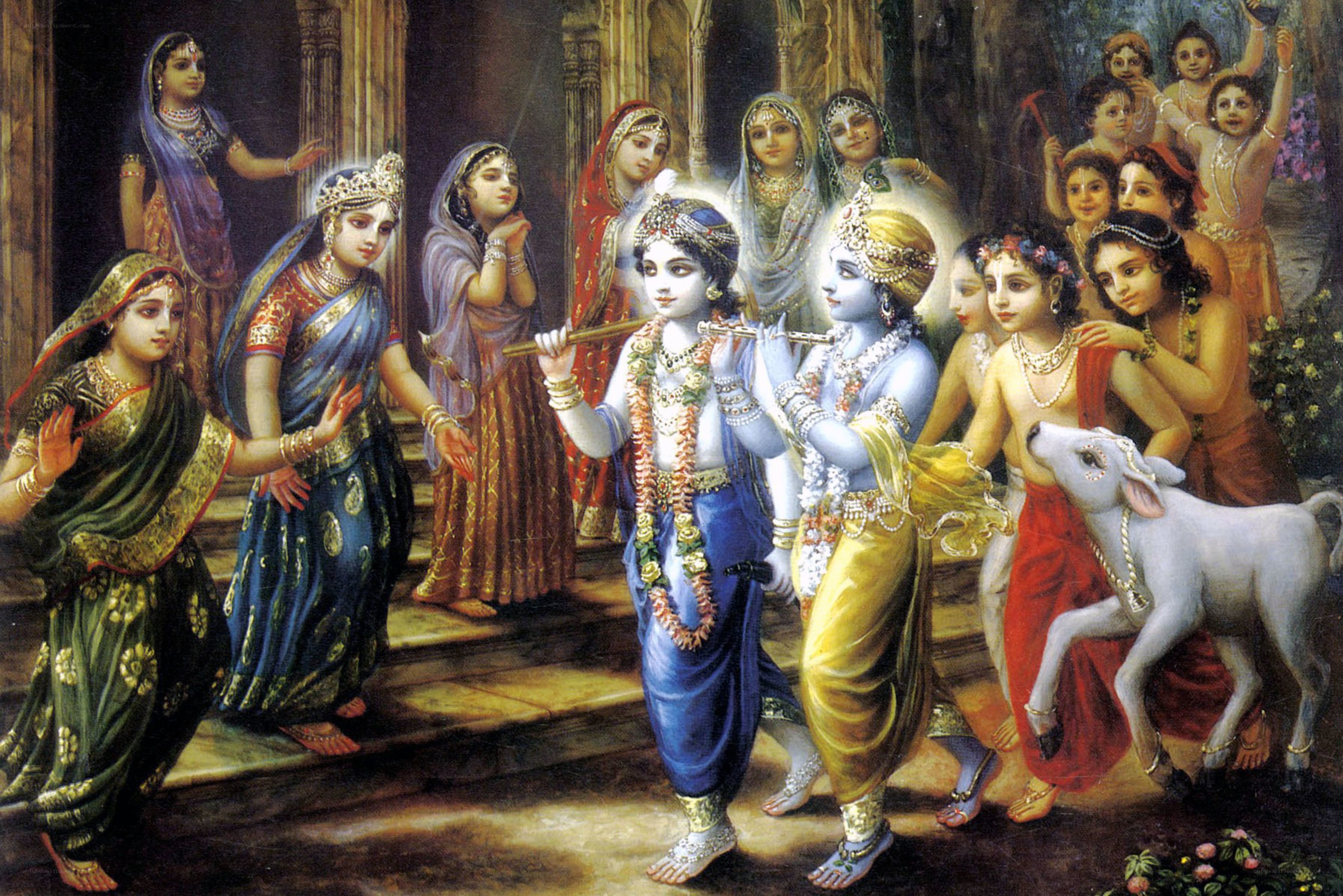 Krishna playing flute with gopis