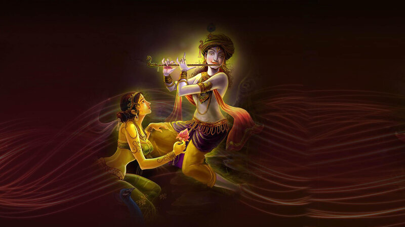 Krishna Playing Flute — Yellow, Serene, Night, Digital Art