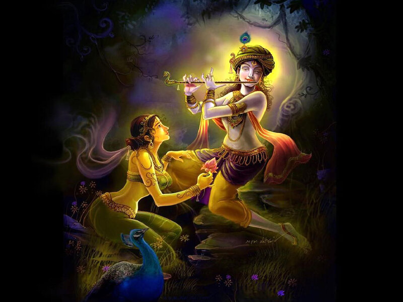 Krishna Playing Flute — Yellow, Serene, Night
