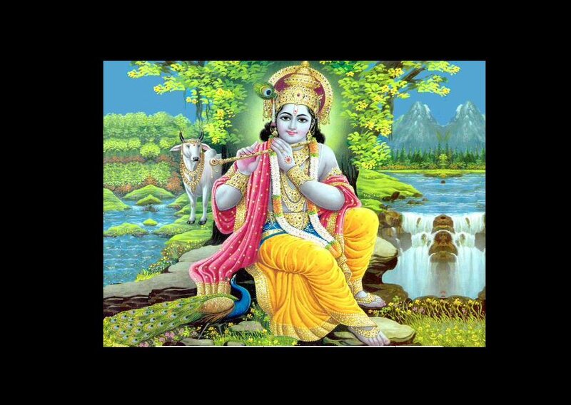 Krishna Playing Flute — Yellow, Serene