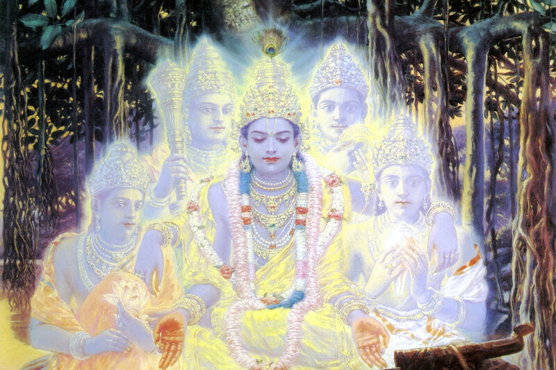Krishna with disciples in forest