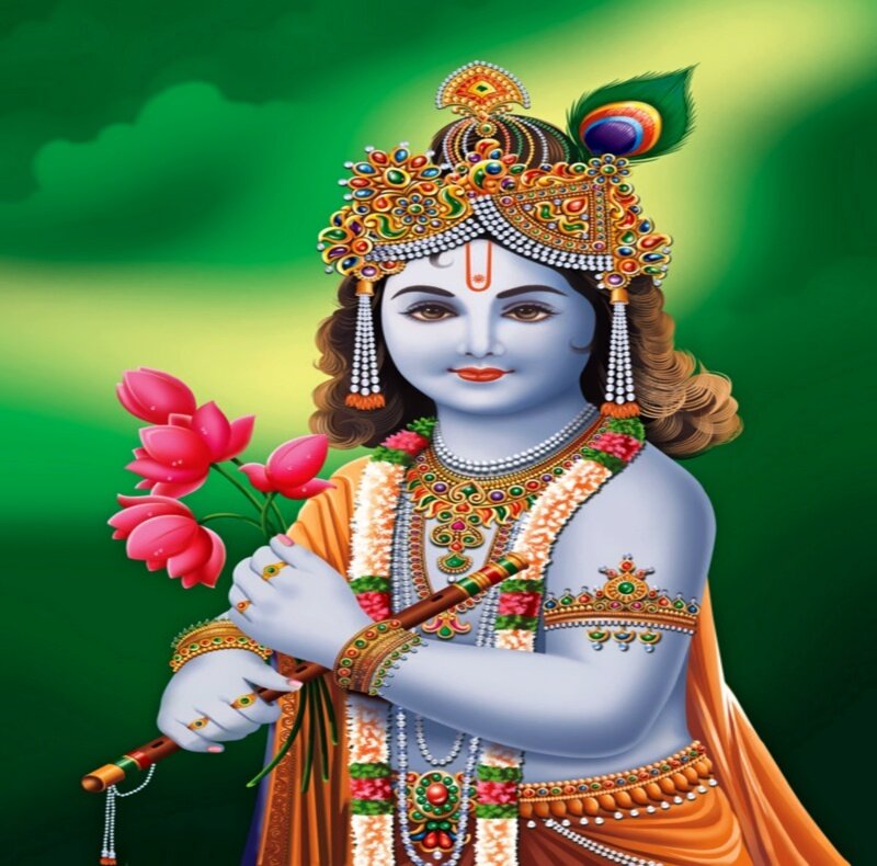 Krishna with flute and lotus