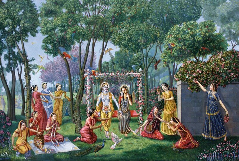 Krishna with Gopis — Green