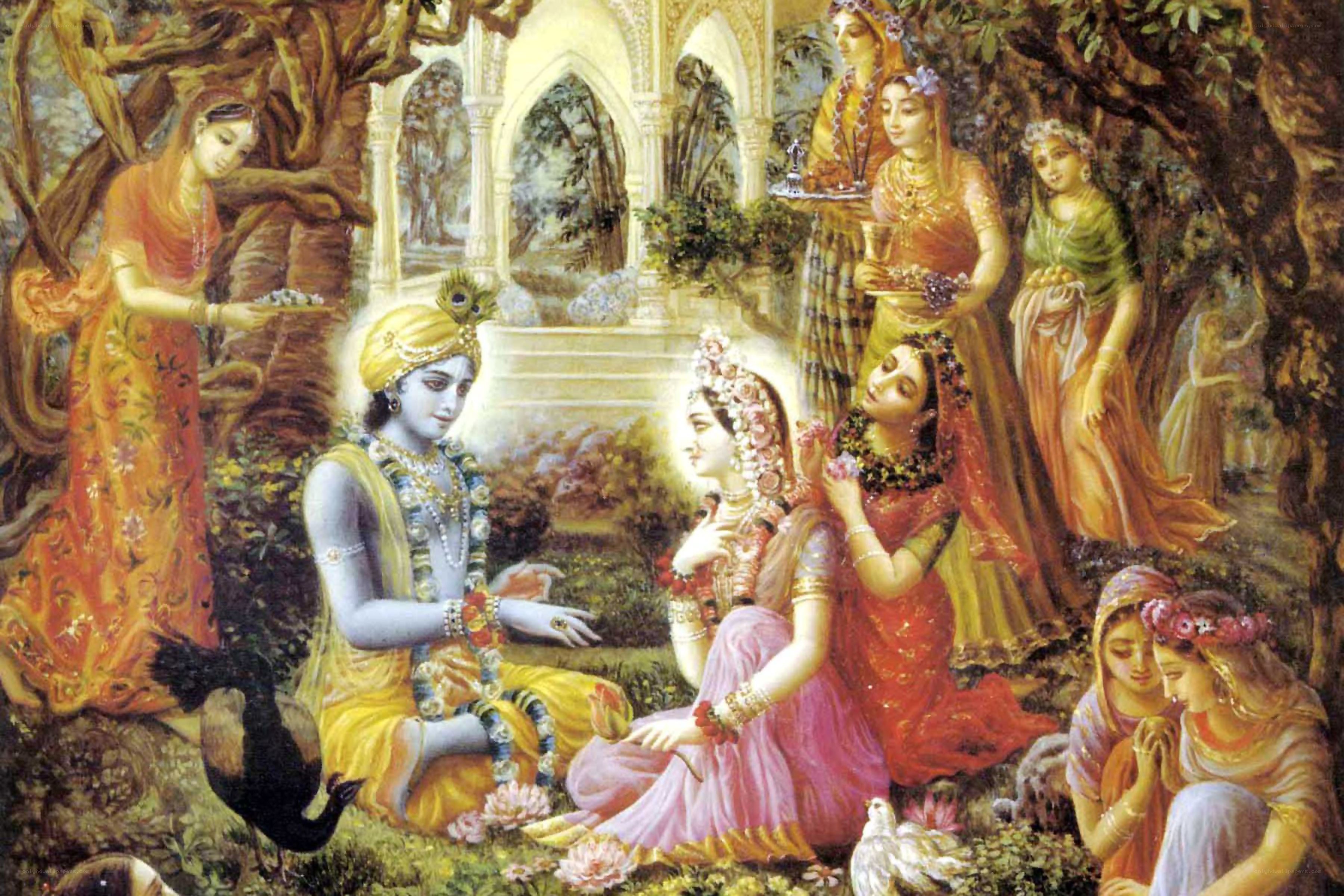 Krishna with gopis in a garden