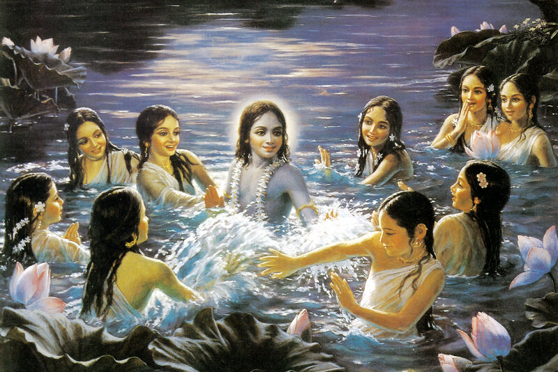 Krishna with gopis in a lake