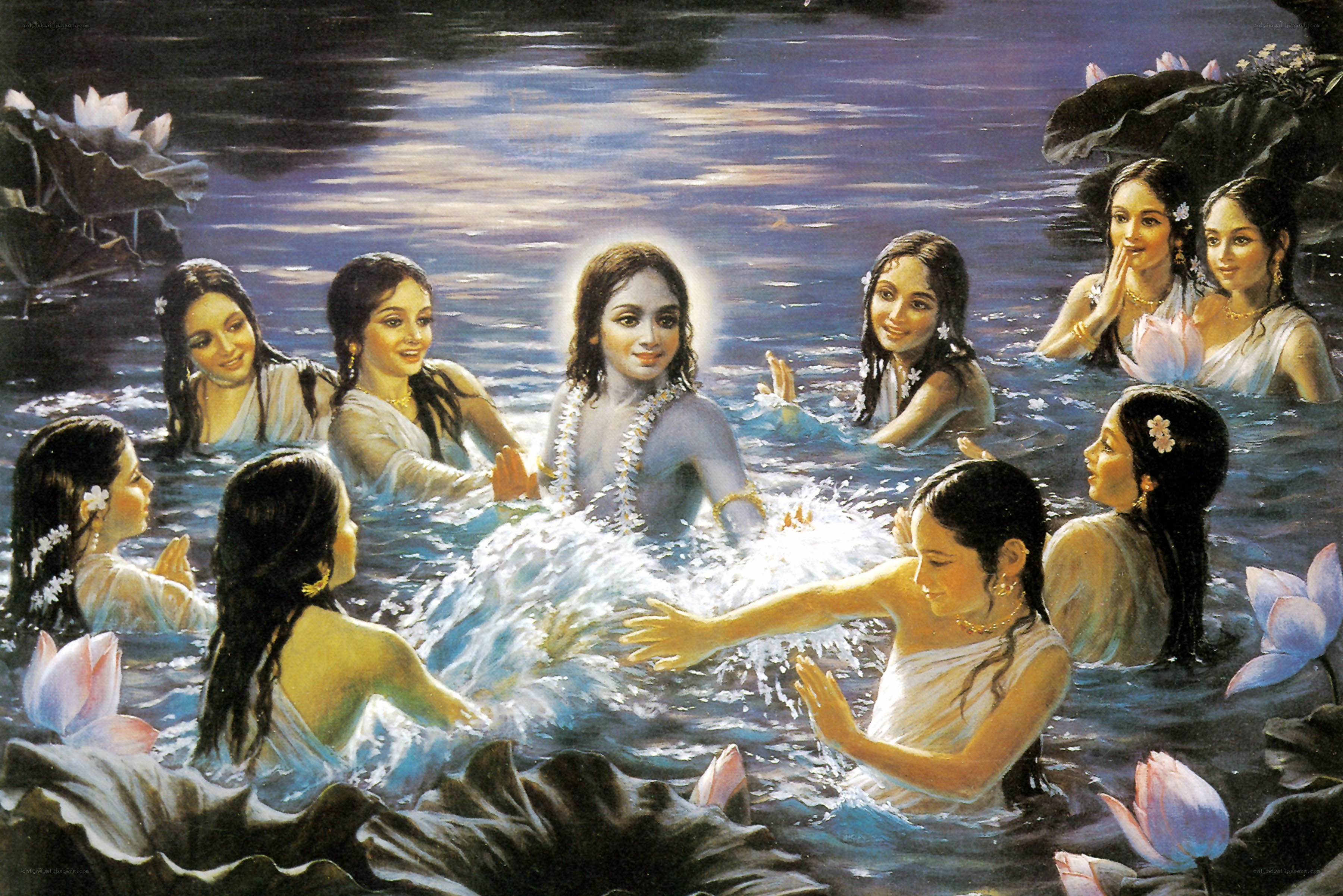 Krishna with gopis in a lake