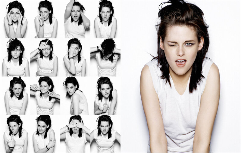 Kristen Stewart posing in black and white