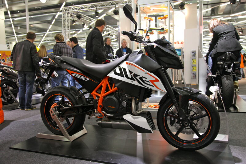 KTM Duke 690 motorcycle on display