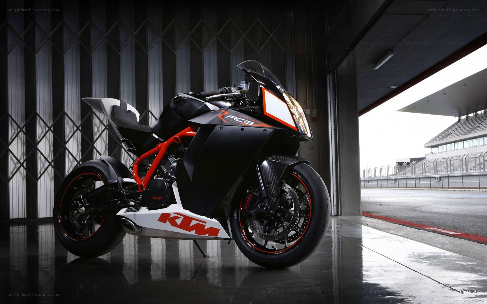 KTM RC8 motorcycle in garage