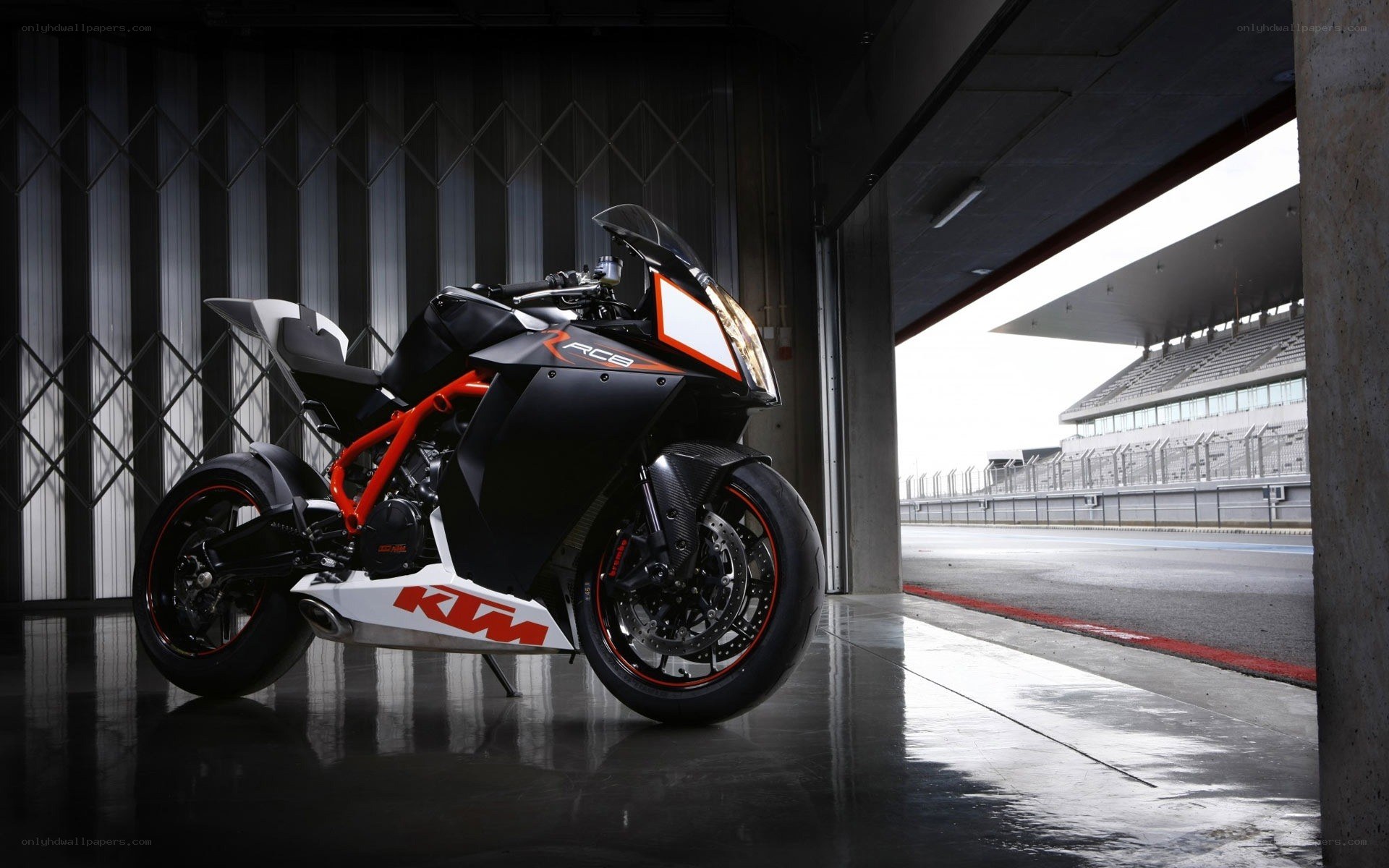 KTM RC8 motorcycle in garage
