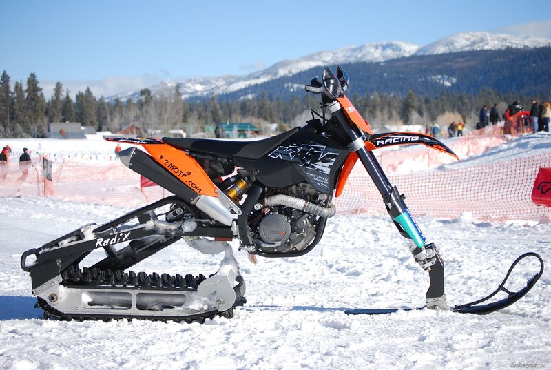 KTM snow bike on snowy terrain