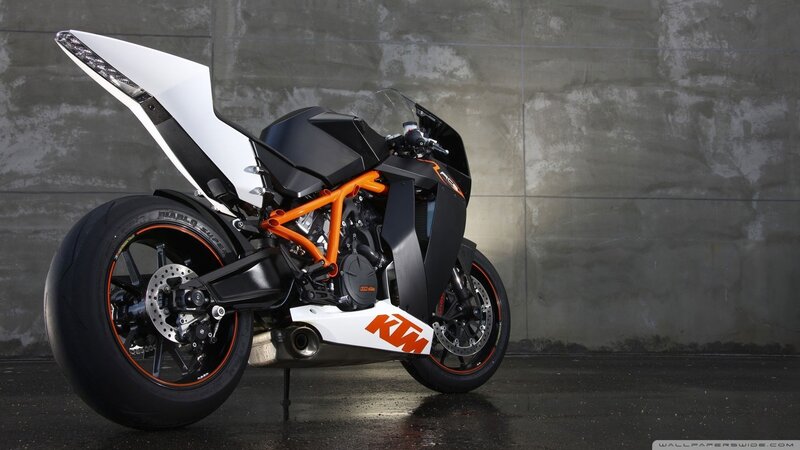 KTM Sport Motorcycle — Black, Dramatic, Photograph, Concrete Wall, Wet Floor