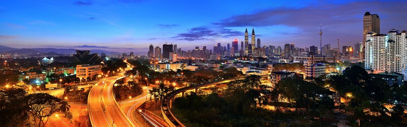 Kuala Lumpur Skyline — Blue, Dramatic, Night, Photograph, Highway, Skyscrapers, Towers