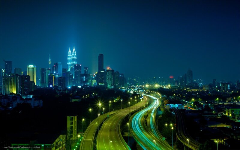 Kuala Lumpur Skyline — Blue, Dramatic, Night, Photograph, Highway
