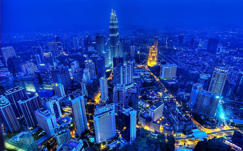 Kuala Lumpur Skyline — Blue, Dramatic, Night, Photograph