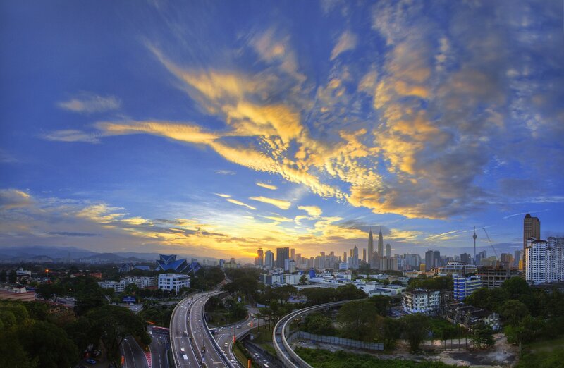 Kuala Lumpur Skyline — Blue, Dramatic, Sunset, Photograph, Highway