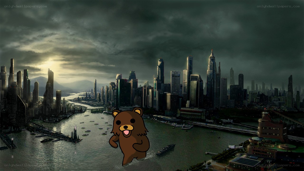 Kuma in a futuristic city