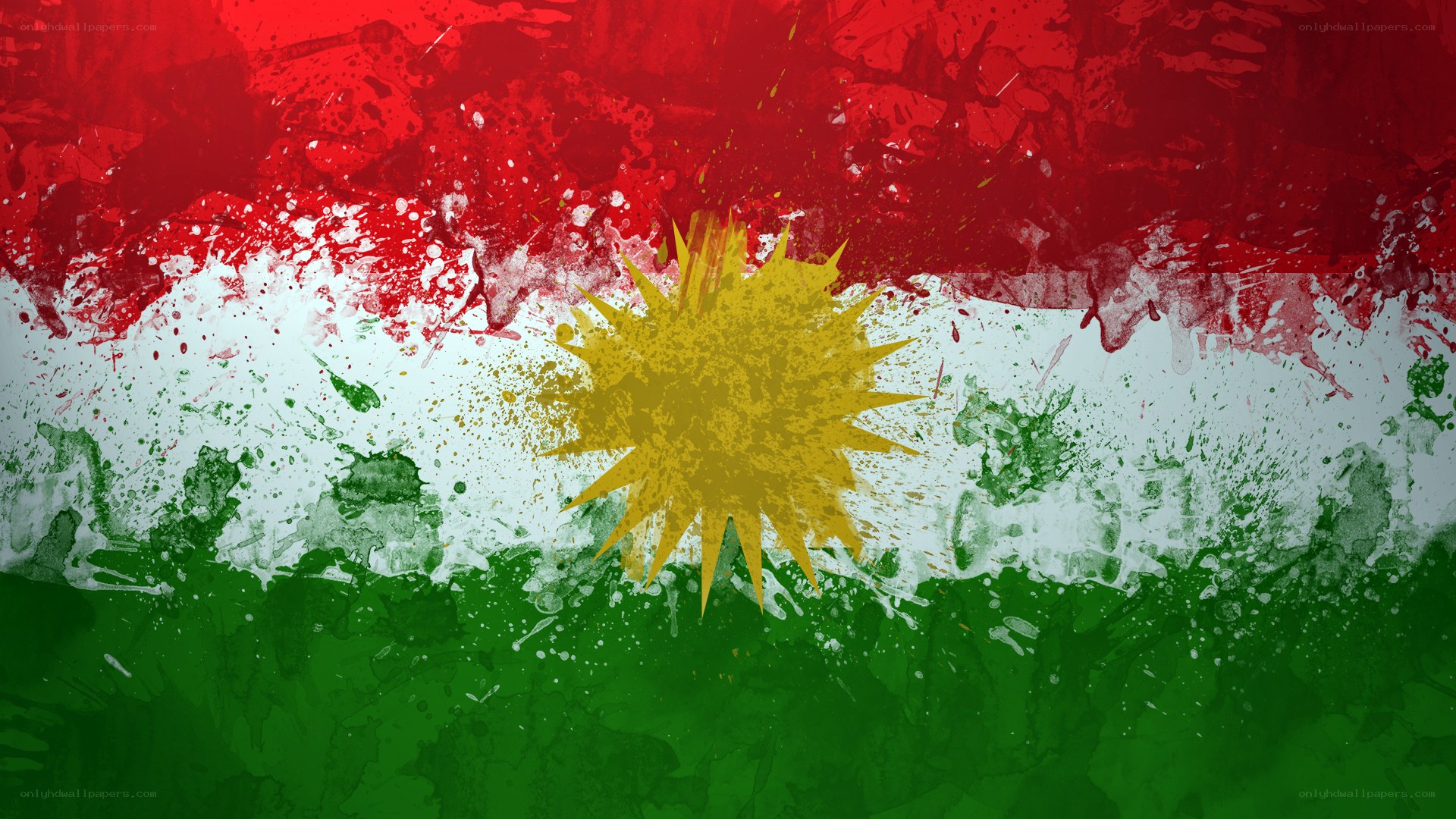 Kurdish flag with artistic splatter