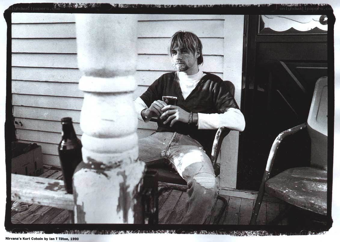 Kurt Cobain on a porch
