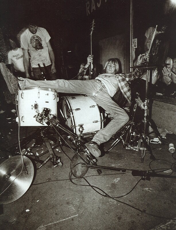 Kurt Cobain on stage at a concert