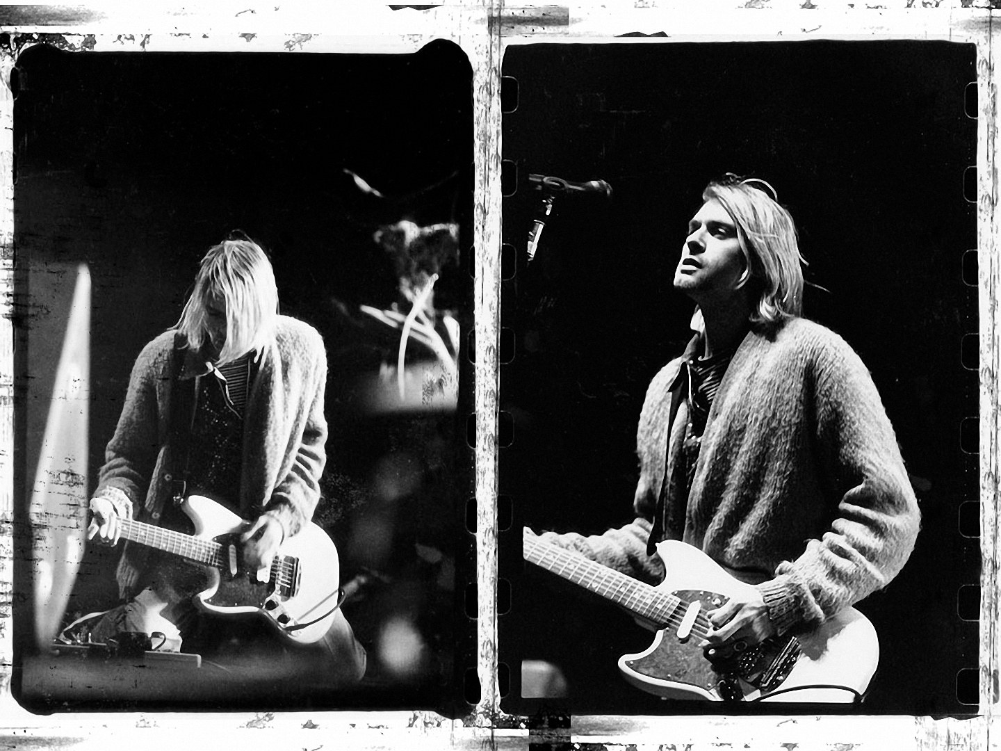 Kurt Cobain performing on stage