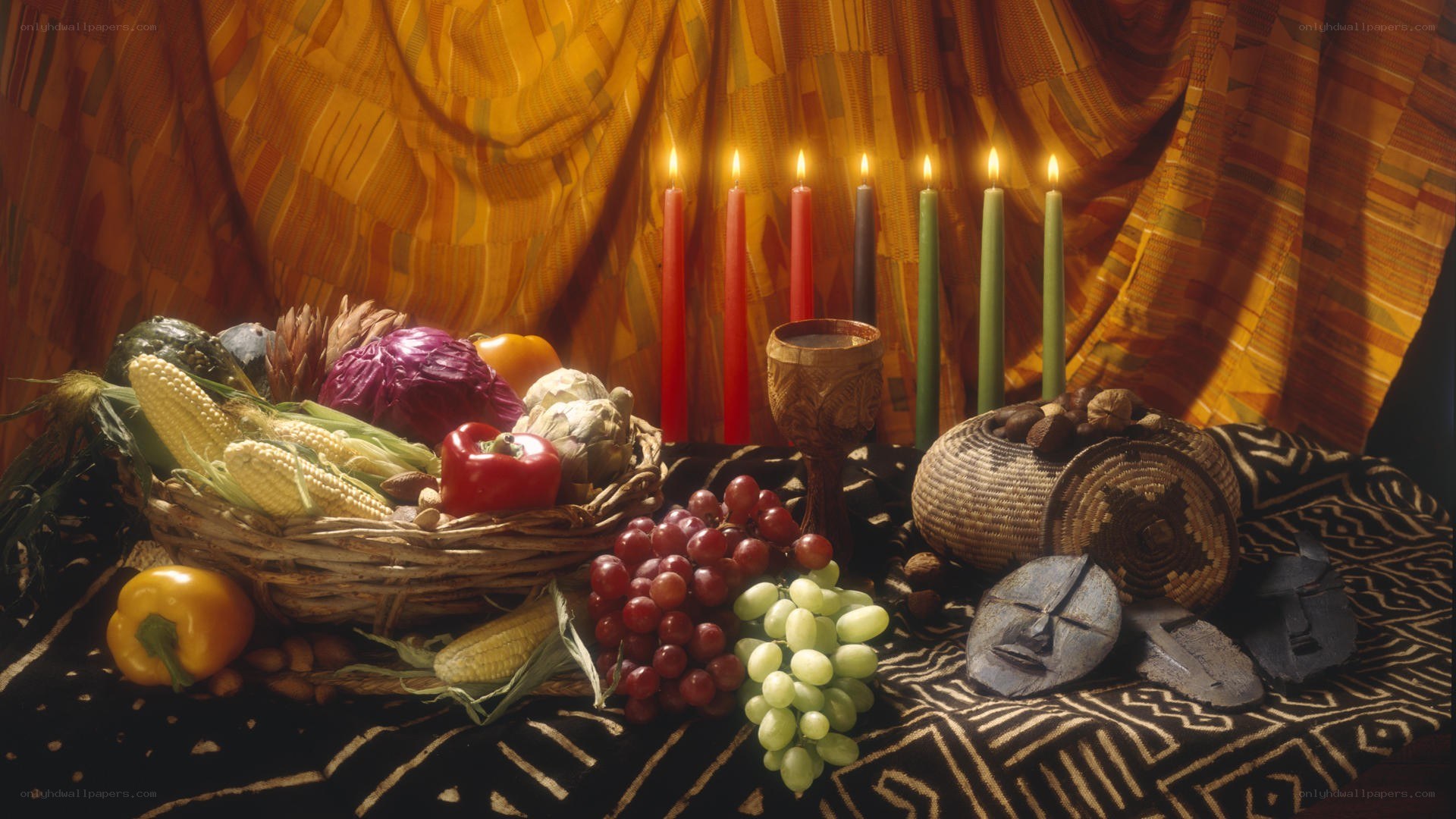 Kwanzaa celebration with harvest items