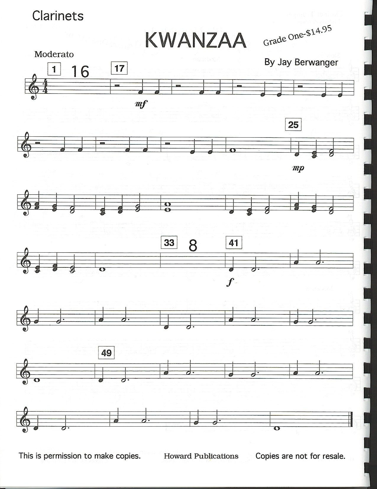 Kwanzaa clarinet sheet music