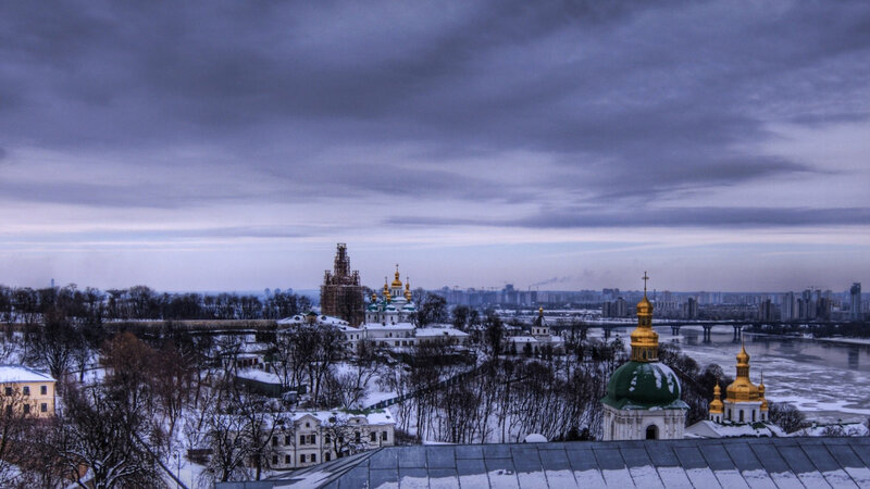 Kyiv Cityscape in Winter — Gray
