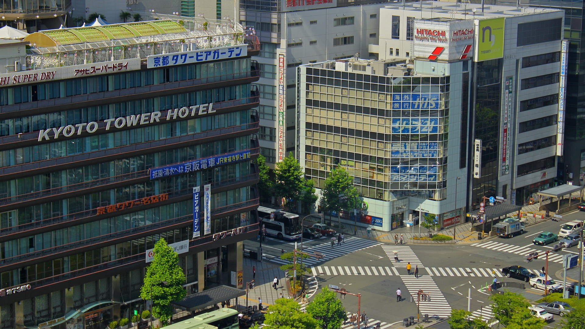 Kyoto Tower Hotel and city intersection