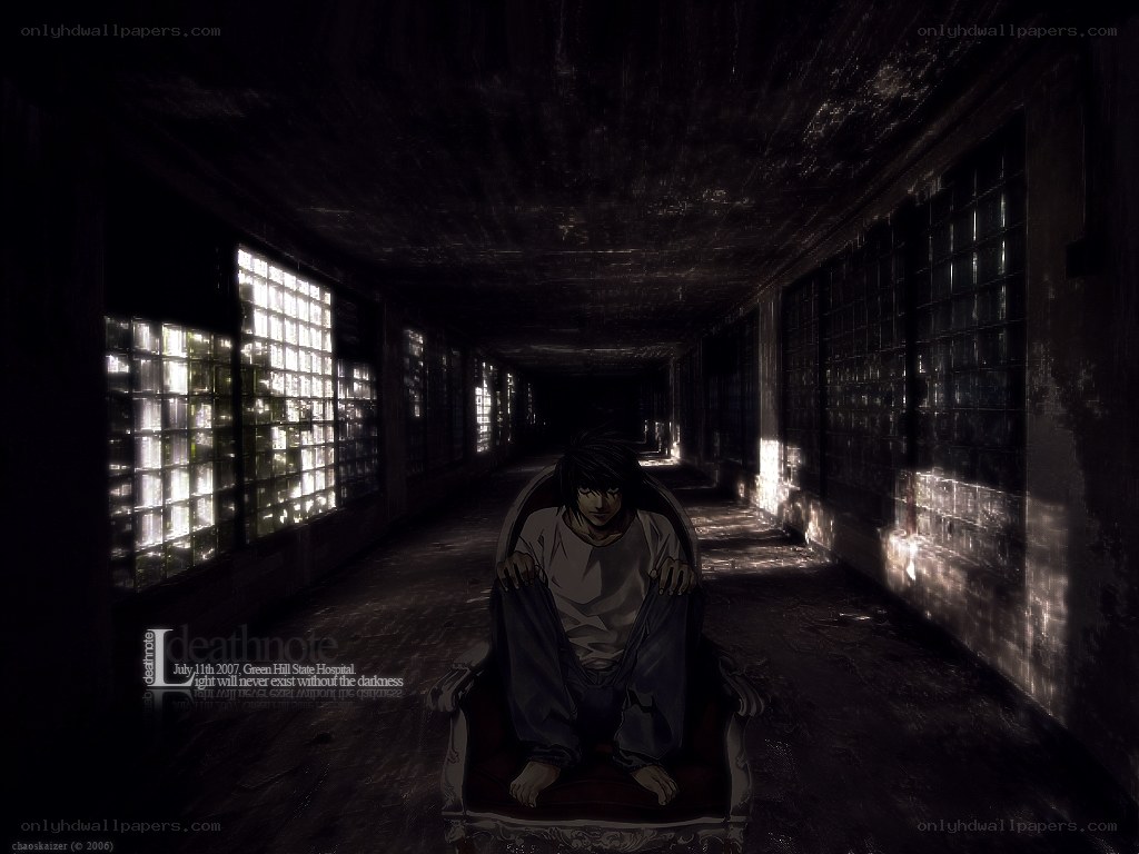 L in a dark hallway
