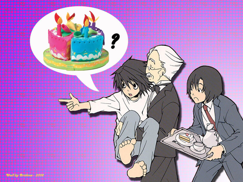L Lawliet and Misa Amane with cake