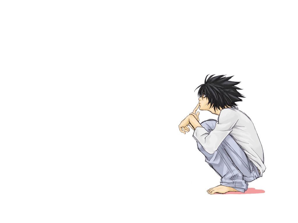 L Lawliet crouching thoughtfully