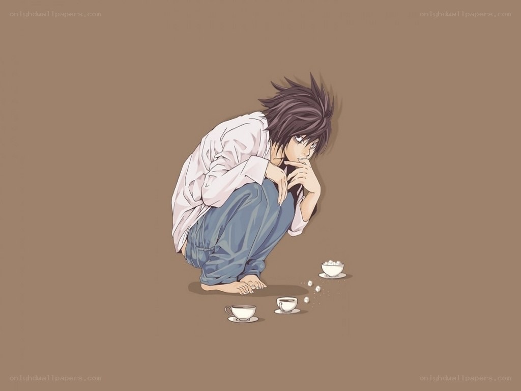 L Lawliet crouching with tea cups