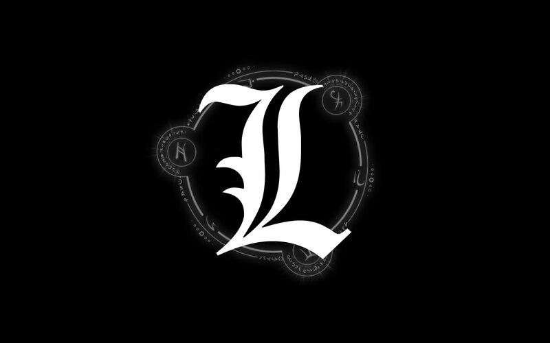 L logo with magical symbols