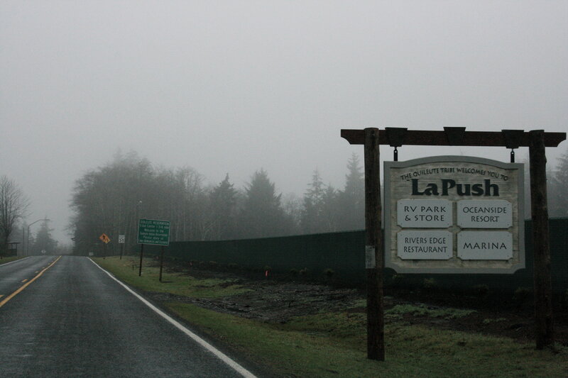 La Push sign on a foggy road