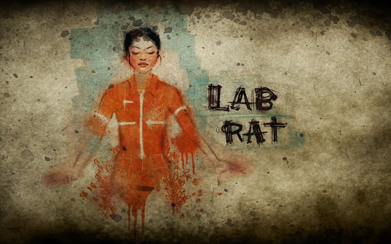 Lab Rat artwork with woman in orange suit