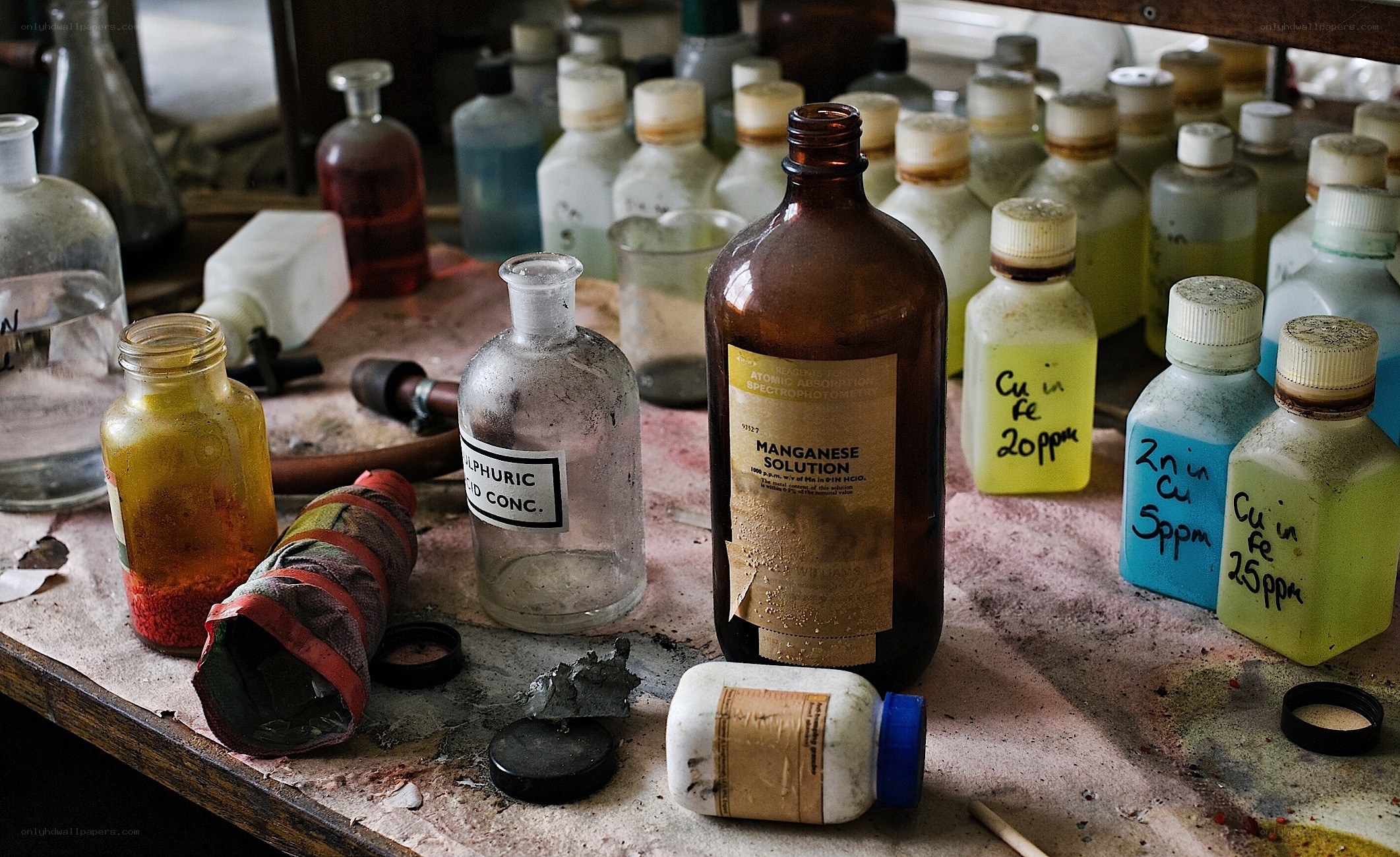 laboratory bottles and chemicals