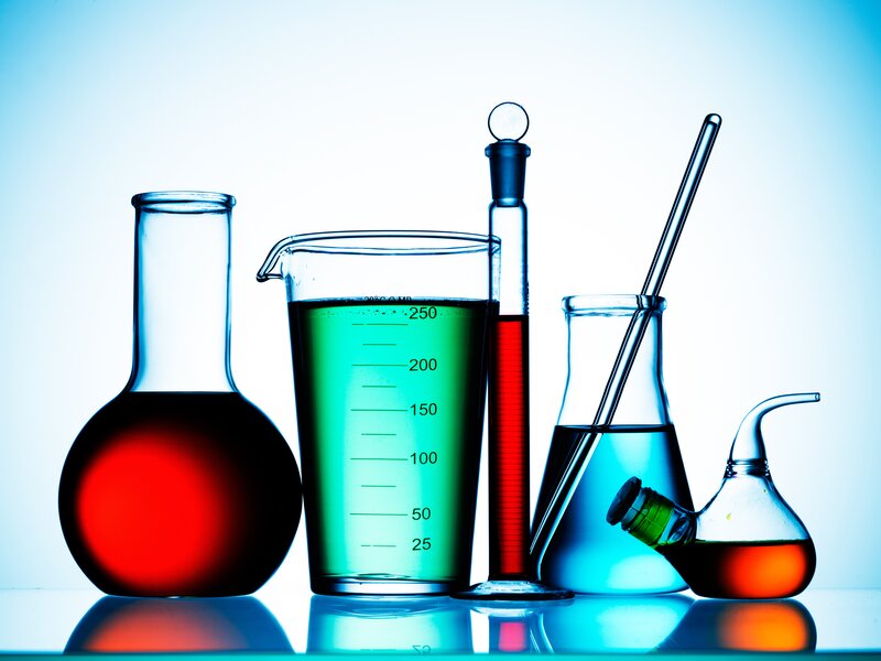 Laboratory Glassware — Blue, Clinical, Photograph