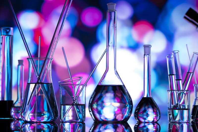Laboratory Glassware — Blue, Dramatic, Photograph