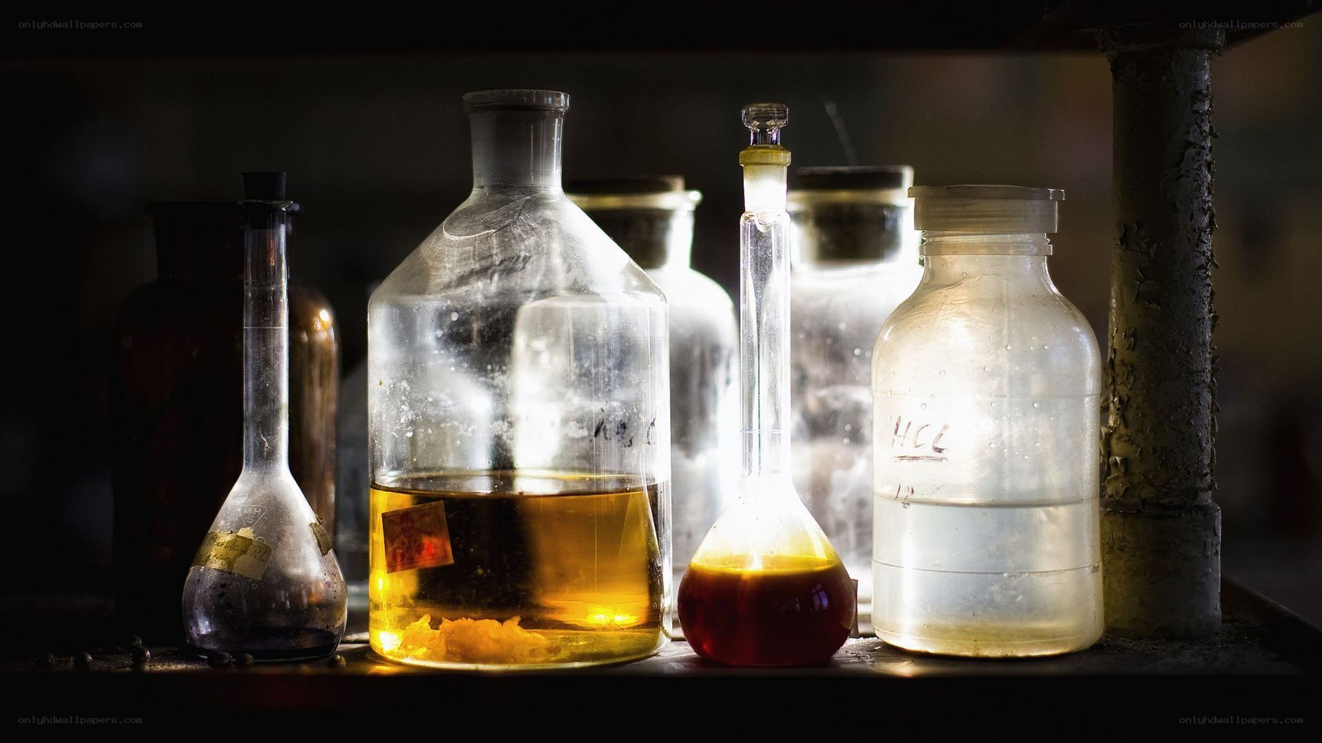 laboratory glassware with chemicals