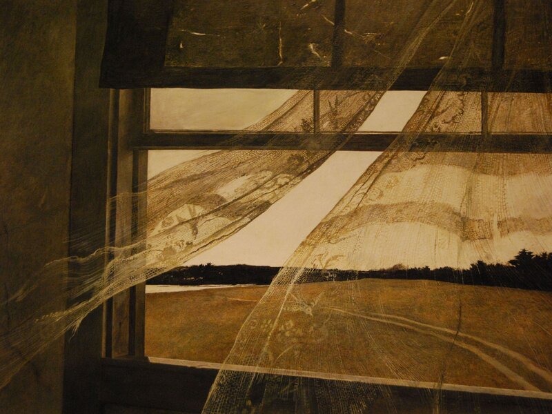 Lace curtain at window