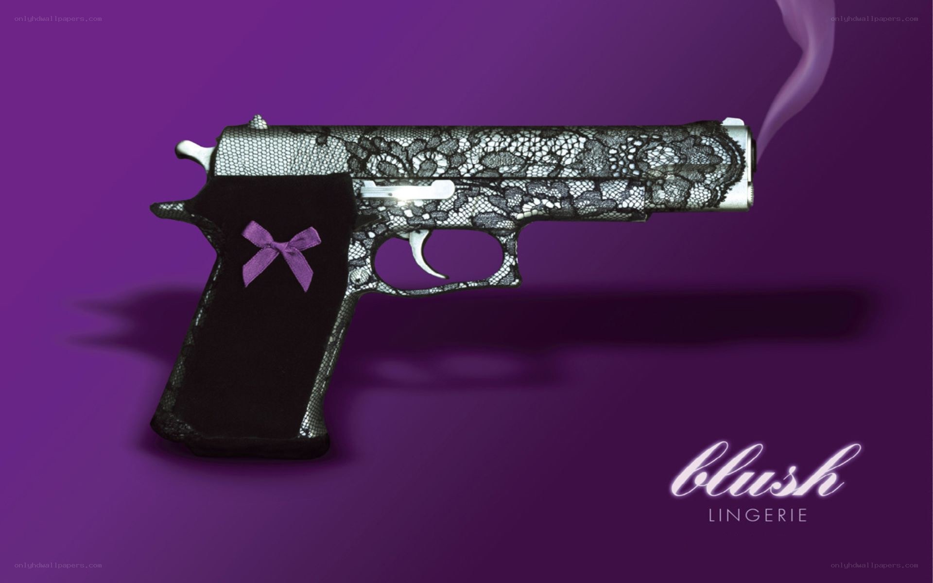 Lace gun with purple bow